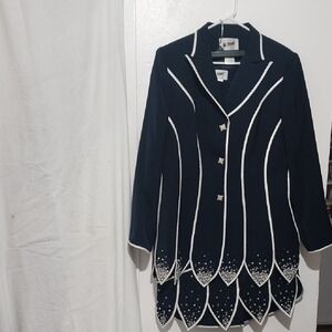 M.STUDIO Navy and White Trim Coat
